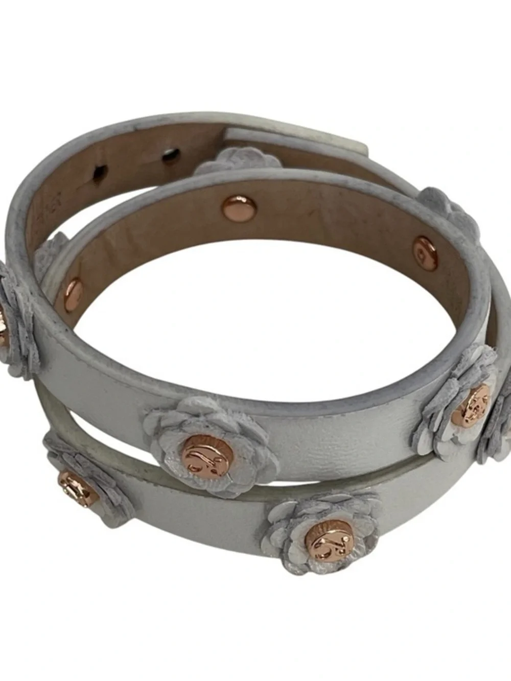 Rustic Cuff White Floral Faux Leather Wrap Around Bracelet